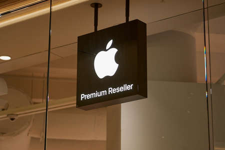 Turku, Finland - 08 April, 2022: Logo of Apple in Turku, Finland.のeditorial素材