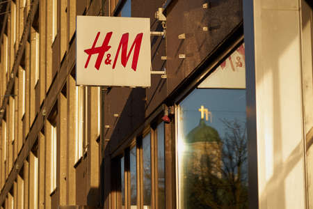 Turku, Finland - 08 April, 2022: Logo of H and M in Turku, Finland.