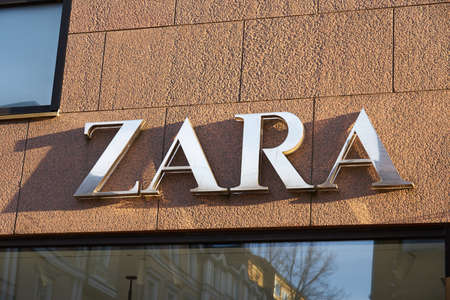 Turku, Finland - 08 April, 2022: Logo of Zara in Turku, Finland.のeditorial素材