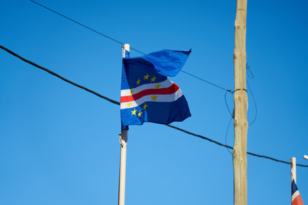 Flag of Cape Verde with blue sky on the backgroundの写真素材