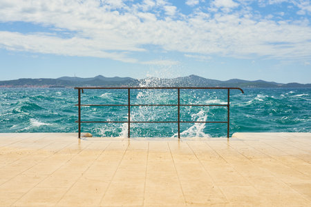 Railings on the waterfront in Zadar, Croatiaの写真素材
