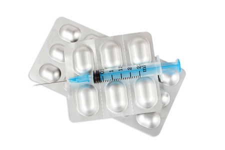 Syringes and tabletsの写真素材