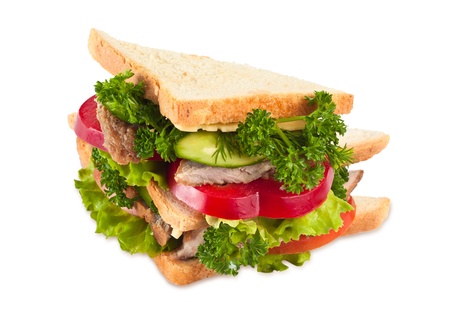 Big sandwich isolated on whiteの写真素材