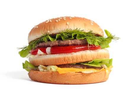 Big burger isolated on whiteの写真素材