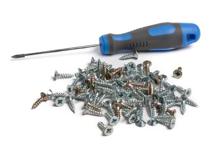 screwdriver and screw isolated on whiteの写真素材