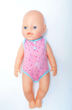 Original doll Baby Born on a white background in close-up. Doll general plan and in close-up to separate parts of the body, face. Baby Born. July 2020. Los Angeles, USAの写真素材