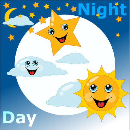 children's card day night. Vector illustrationのイラスト素材