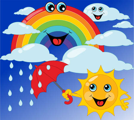 children's card sun, rainbow, umbrella, cloud. Vector illustrationのイラスト素材