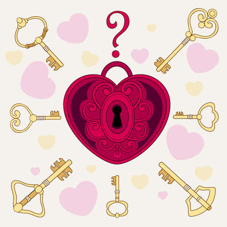the lock in the form of heart and keys. Vector illustration.のイラスト素材