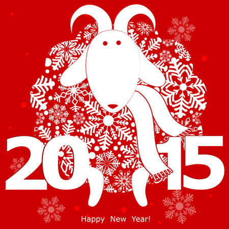 Funny sheep on red background and Happy new year. のイラスト素材
