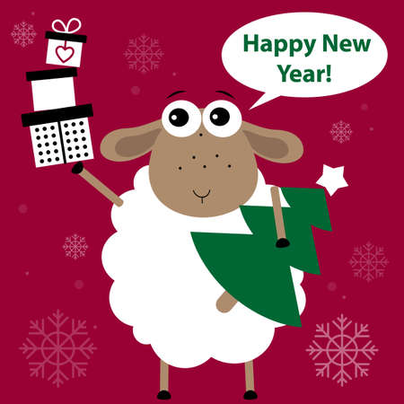 Cute Christmas, New Year's sheep. Vector illustrationのイラスト素材