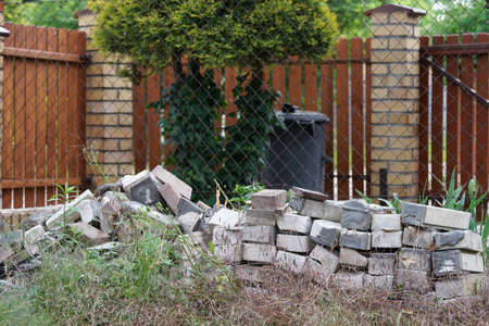 stack of old bricks in the yardの写真素材