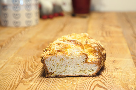 Homemade Challah on an old wooden table