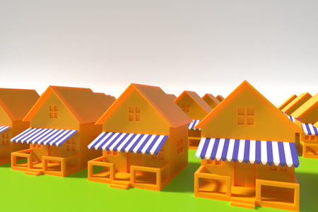 3d illustration. Models of holiday homes with a terrace and an awningの写真素材