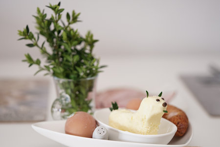 traditional Easter decoration - a lamb made of butterの写真素材
