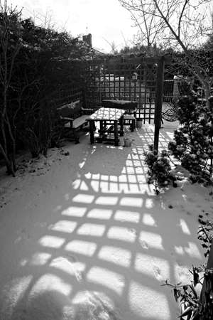 Garden gazebo on a sunny, winter dayの写真素材