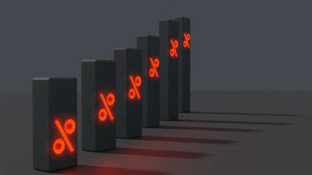 3D illustration. Bars with a red-shaped percent symbolの写真素材
