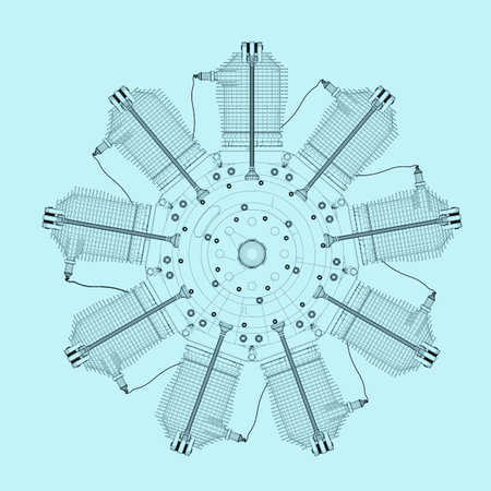 3d illustration. Airplane Rotary Engine from the time of the Great War