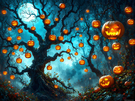 Halloween digital artwork showing glowing jack-oの素材