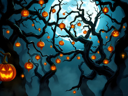 A detailed fantasy illustration of glowing jack-oの素材