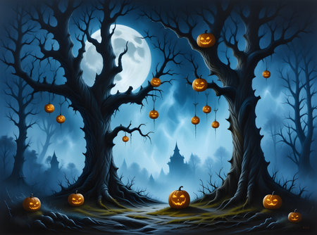 Digital Halloween illustration showing glowing jack-oの素材