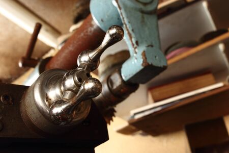 An Old Rusted Lathe Turning Tap for Precision Engineering Showing its Measuring Number Dialの写真素材