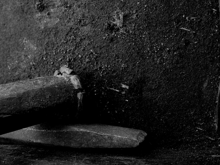 The Head and Cutting Edge of a Cold Chisel, Showing the Rust and Damage of the Blacksmith Tool, in a...