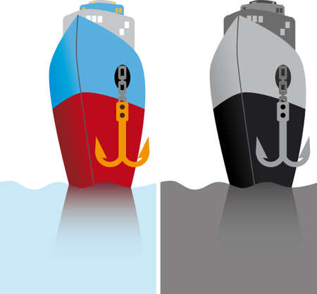 The huge steam-ship with the big anchor, hanging on a chainのイラスト素材