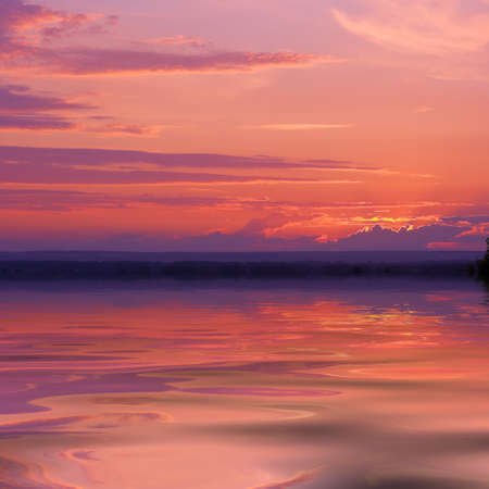 Evening Landscape with water. Beautiful background.の写真素材