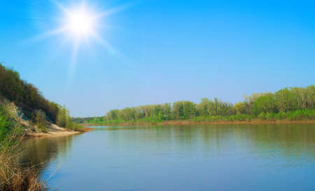 beautiful landscape near the river during high water in itの写真素材