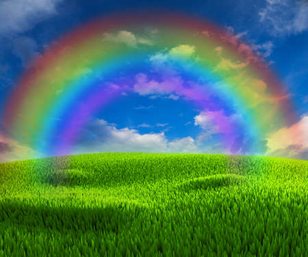 Nice background on the topic of good weather with rainbowの写真素材
