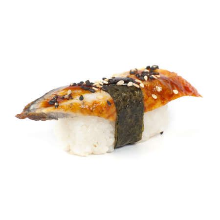 Japanese sushi with smoked eel meat on a white backgroundの写真素材
