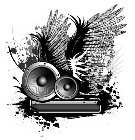 music illustration with wing and blotのイラスト素材