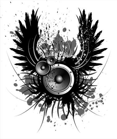 music illustration with wing and blotのイラスト素材