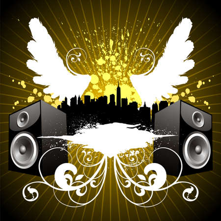 music illustration with wing and blotのイラスト素材