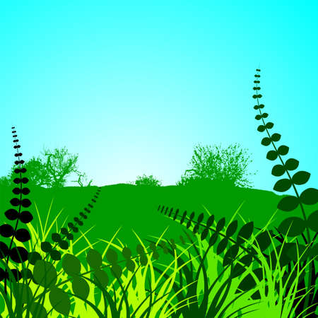  spring landscape with green floral ornamental motivesのイラスト素材
