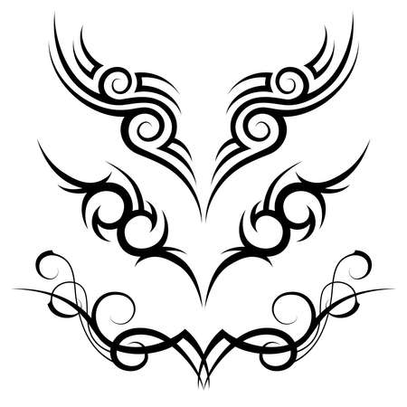 three vector black tribal tattoo motive on white backgroundのイラスト素材