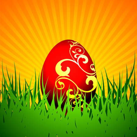  easter illustration with color painted eggs on spring backgroundのイラスト素材