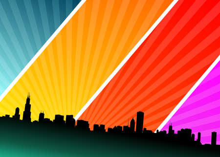 illustration  with city on shine backgroundのイラスト素材