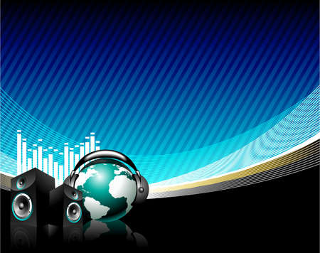 vector music illustration with speaker and globeのイラスト素材