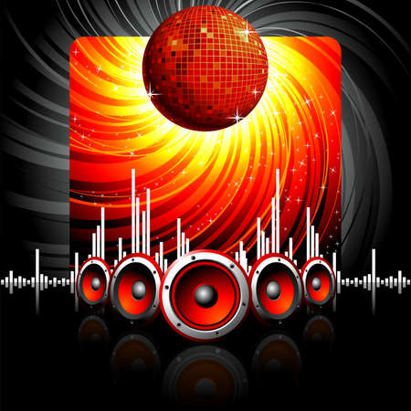 Illustration for a musical theme with speakers and disco ball.のイラスト素材