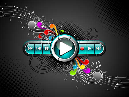 shiny buttonset with colorfull grunge floral elements on a dark background.のイラスト素材