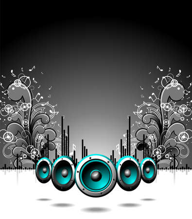 speakers with grunge floral elements on a dark background.のイラスト素材