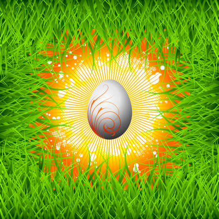 Easter illustration with color painted egg on spring background.のイラスト素材