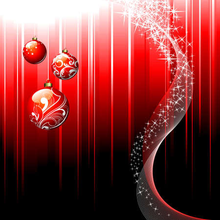  Christmas illustration with shiny glass ball on red background.のイラスト素材
