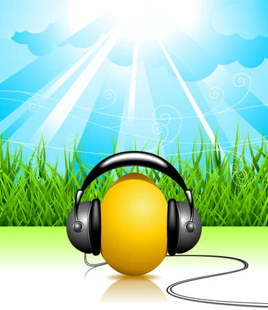  Easter illustration with musical egg on spring background.のイラスト素材