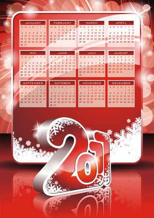 Vector calendar design 2011 on red background.のイラスト素材