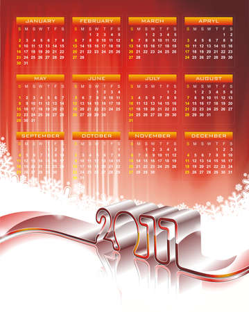 Vector calendar design 2011 on red background.のイラスト素材