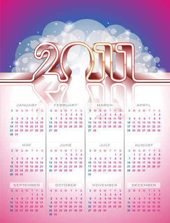 Vector calendar design 2011 on colour background.のイラスト素材