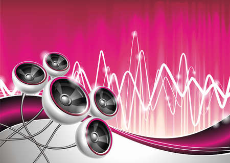 Vector illustration on a musical theme with speakers on abstract wave background.のイラスト素材